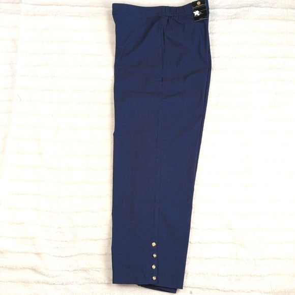 JM Collections Blue Rayon Blend Dress Pants With Gold Roses - Picture 4 of 13